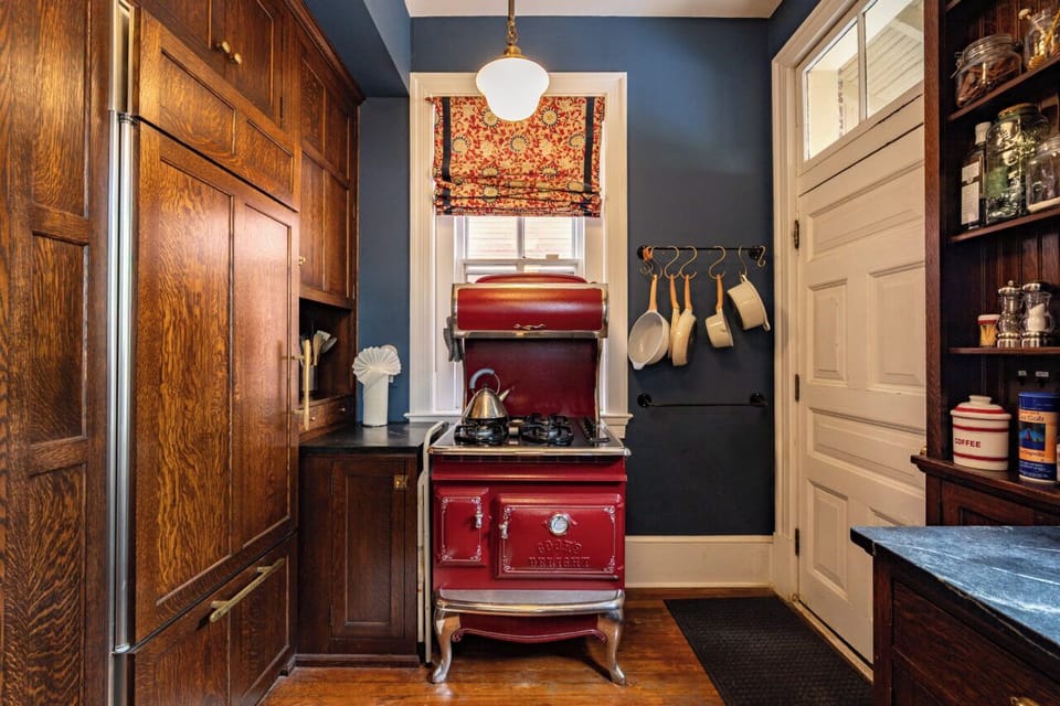 Chef's kitchen featuring custom Elmira gourmet oven and a Sub-Zero refrigerator