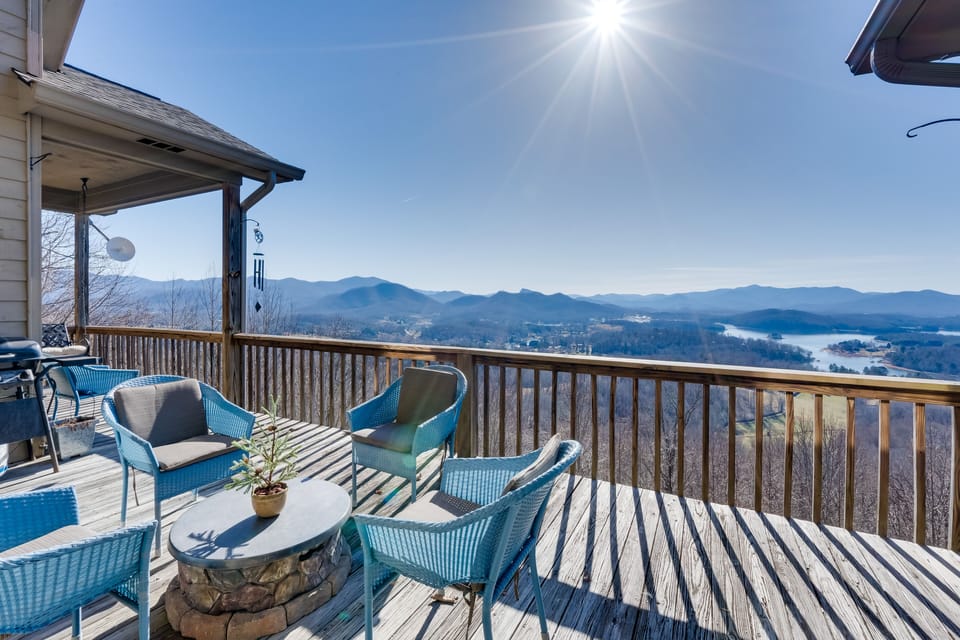 Private Deck | Hot Tub | Fire Pit | Mountain & Lake Views | 2 Mi to Lake Chatuge