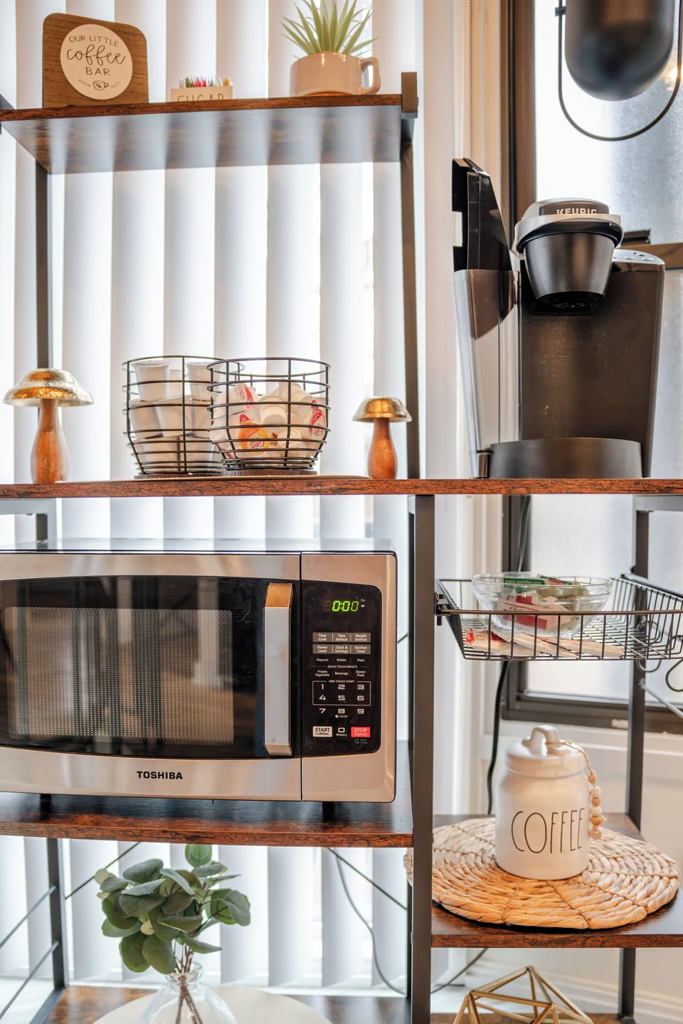 Complimentary Coffee Bar with Keurig pods and creamers