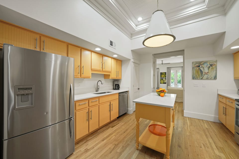 LARGE FRIDGE, FOUR BURNER ELECTRICAL STOVE TOP, TOASTER
