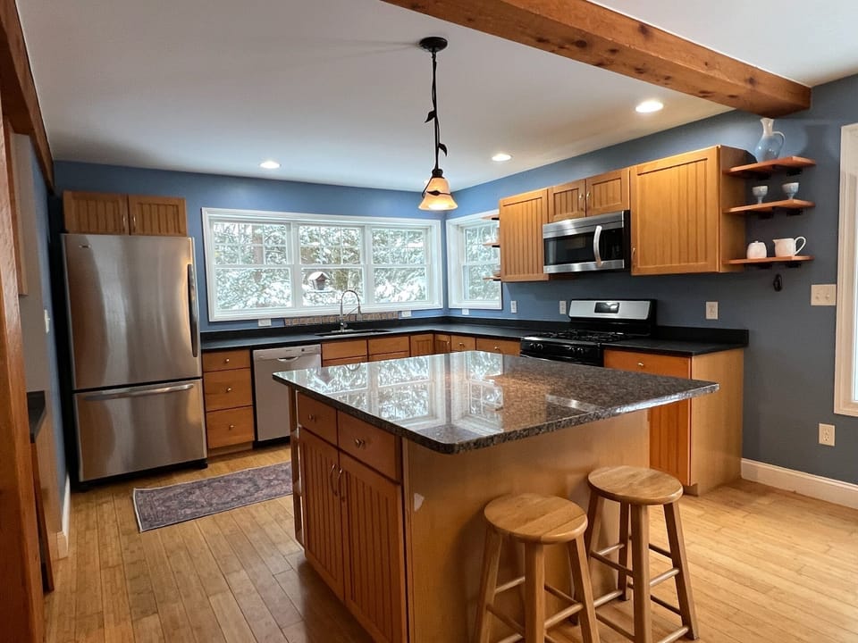 Full kitchen with island.