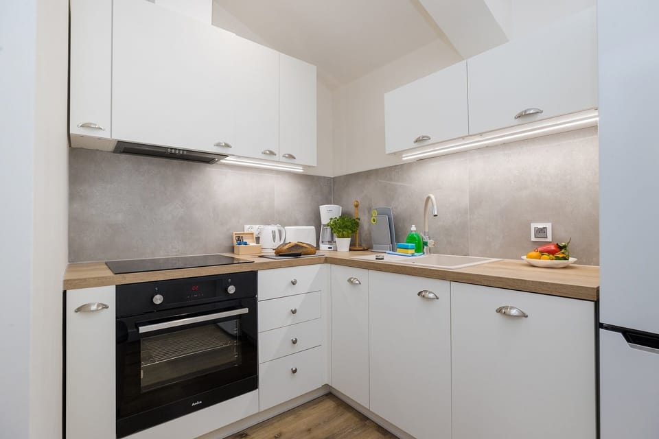 Deluxe Apartment | Private kitchen | Full-size fridge, oven, stovetop, dishwasher