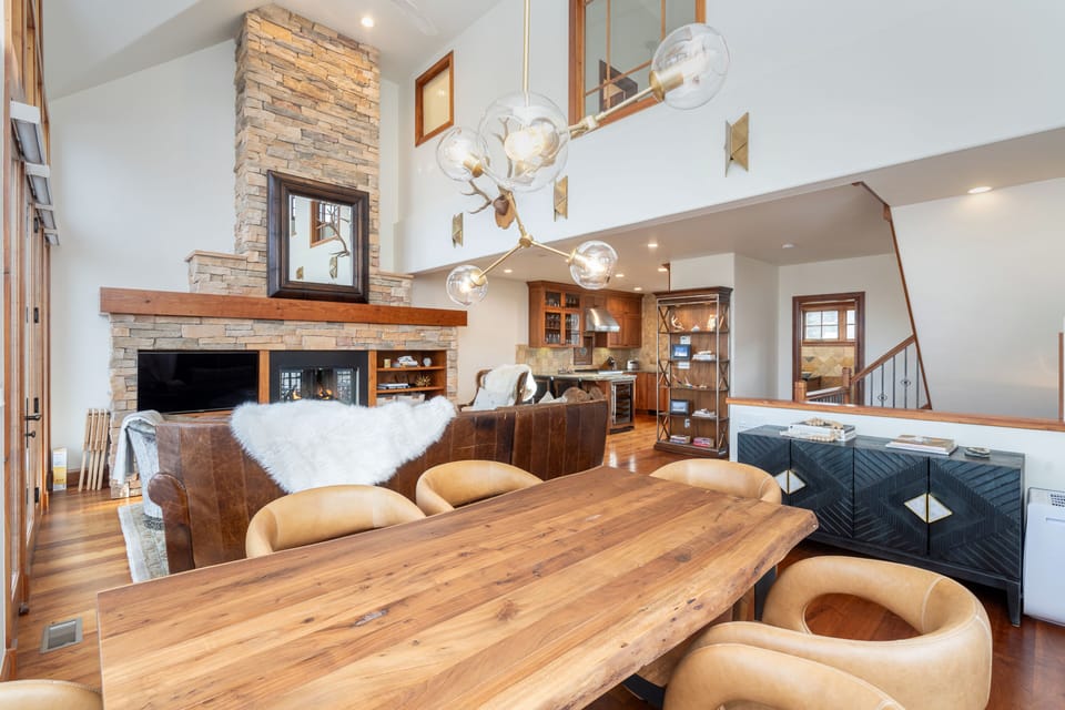 Dining Room - Custom lighting highlights this updated townhome