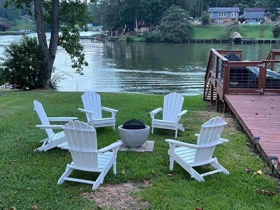 Gather around the fire pit for a relaxing evening near the water.