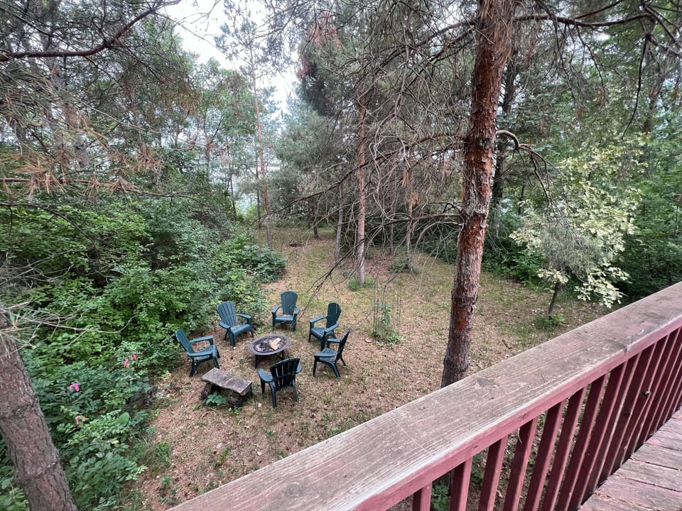 The firepit viewed from up above on the deck.