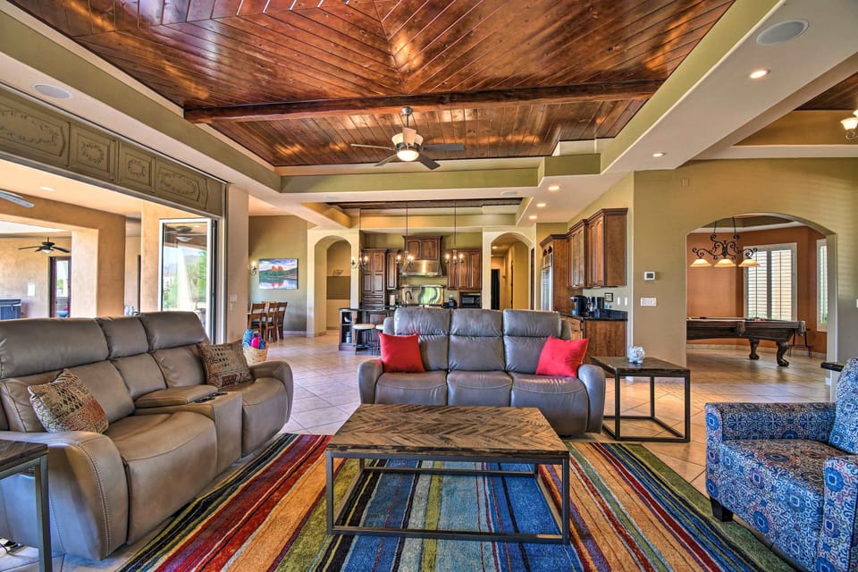 House, Multiple Beds, Pool Access, Mountain View (East Mesa Desert) | Living area | 60-inch flat-screen TV with digital channels, fireplace