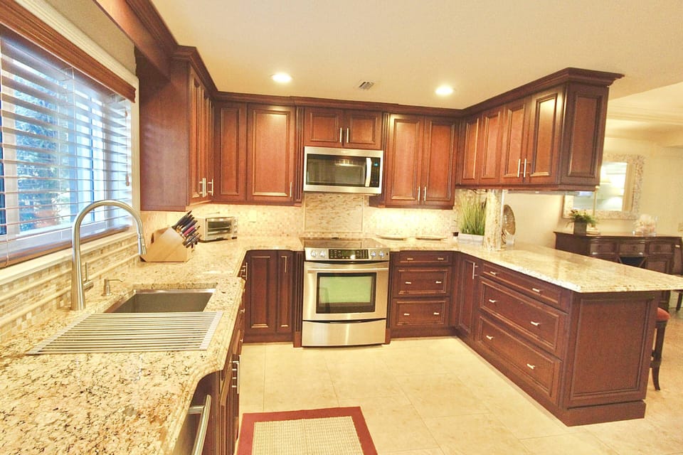 The kitchen is well stocked with lots of cabinet and counter space and everything you need to prep and cook.