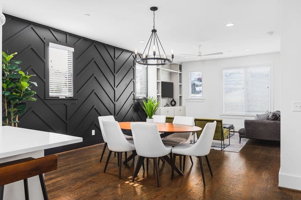 Share a meal at the dining table with seating for six.