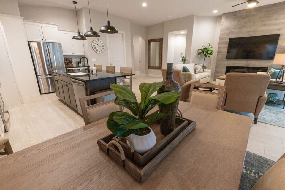 Quality furnishings in open space living area..