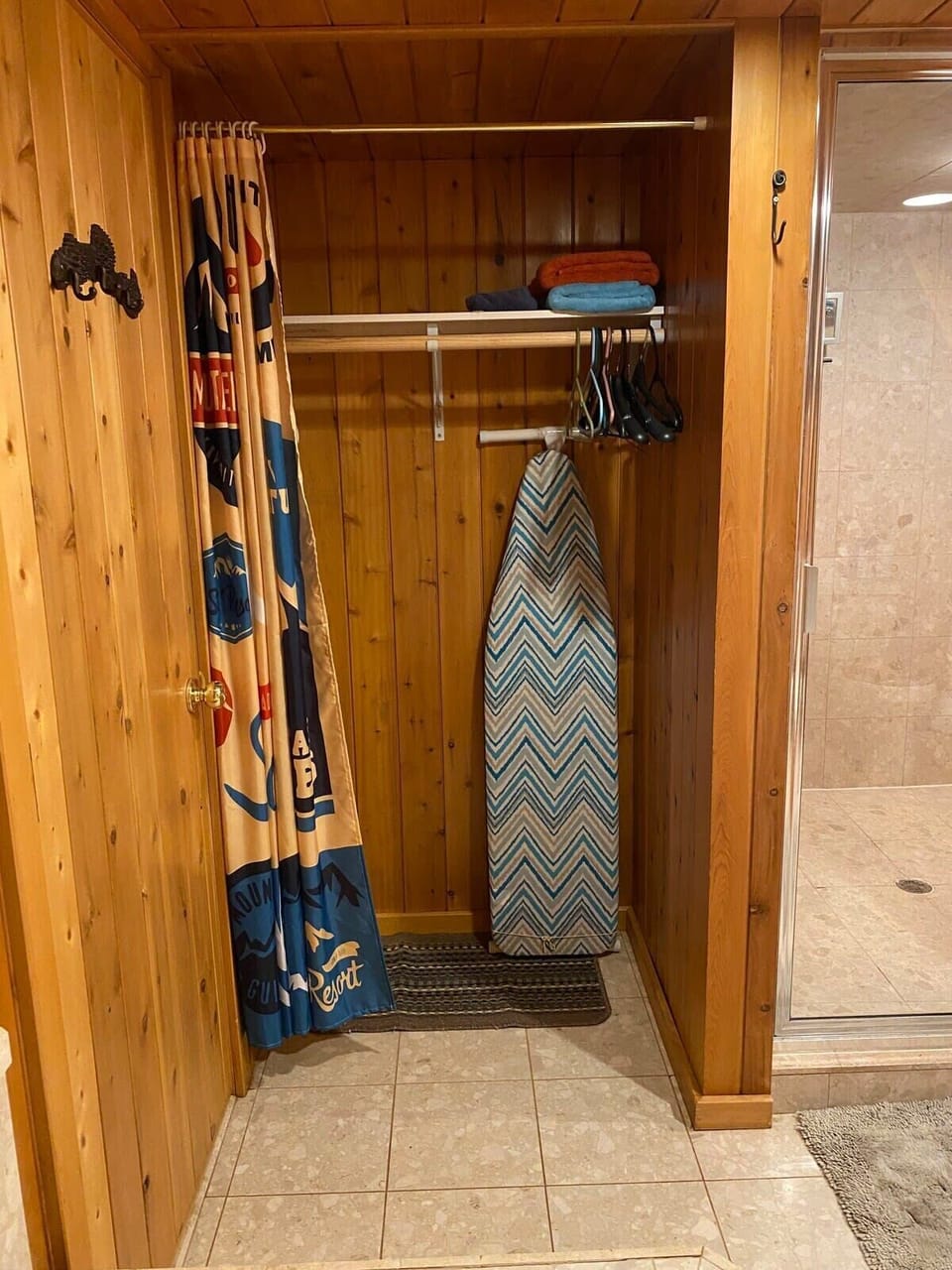 Large bathroom closet with extra amenities.