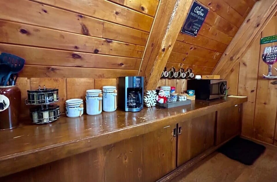 Coffee set up and counter space in dining room and kitchen area
