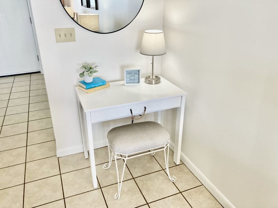 We also added a cute desk area for your laptop!