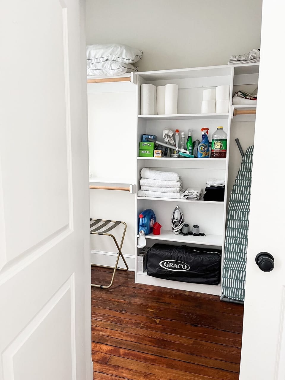 Inside the closet is all the extras plus a pack n play, sound machines, etc.