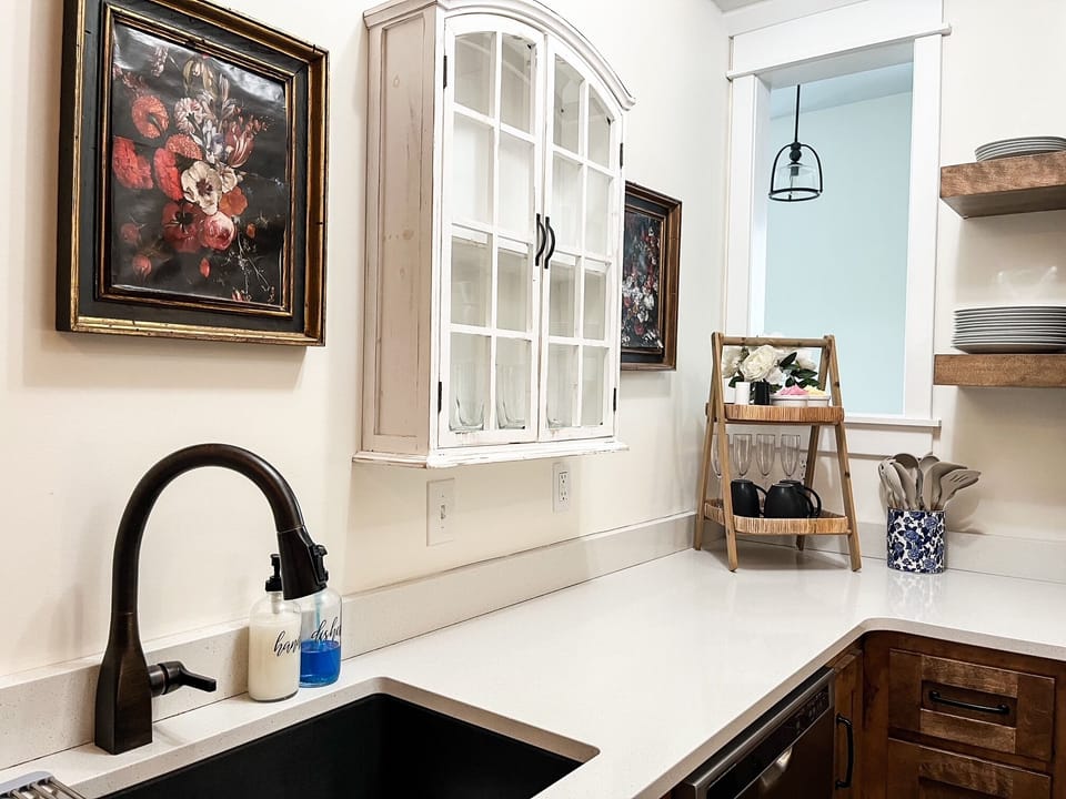 Dish soap and detergent for the dish washer are provided for you