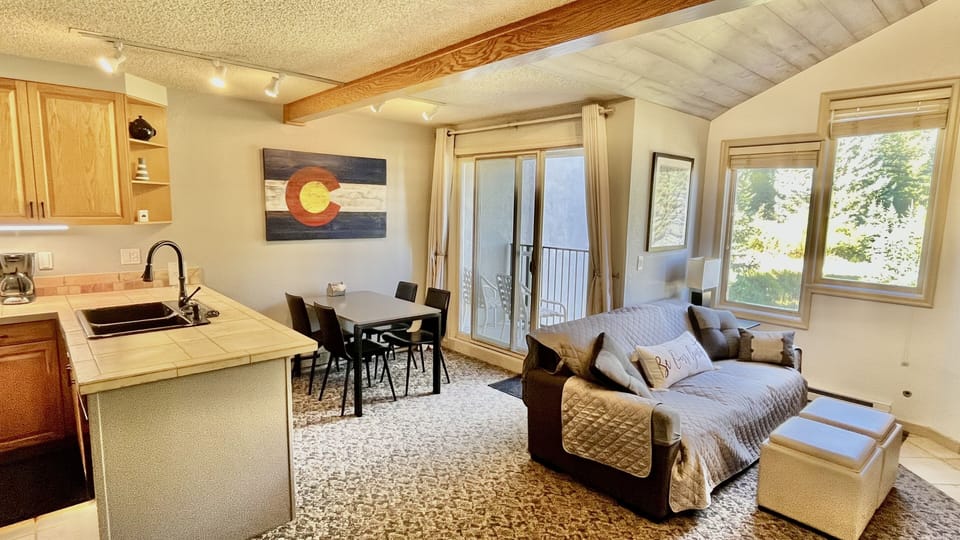 Queen sleeper sofa. Comfortable dining. Patio w/ chairs to enjoy the fresh air.