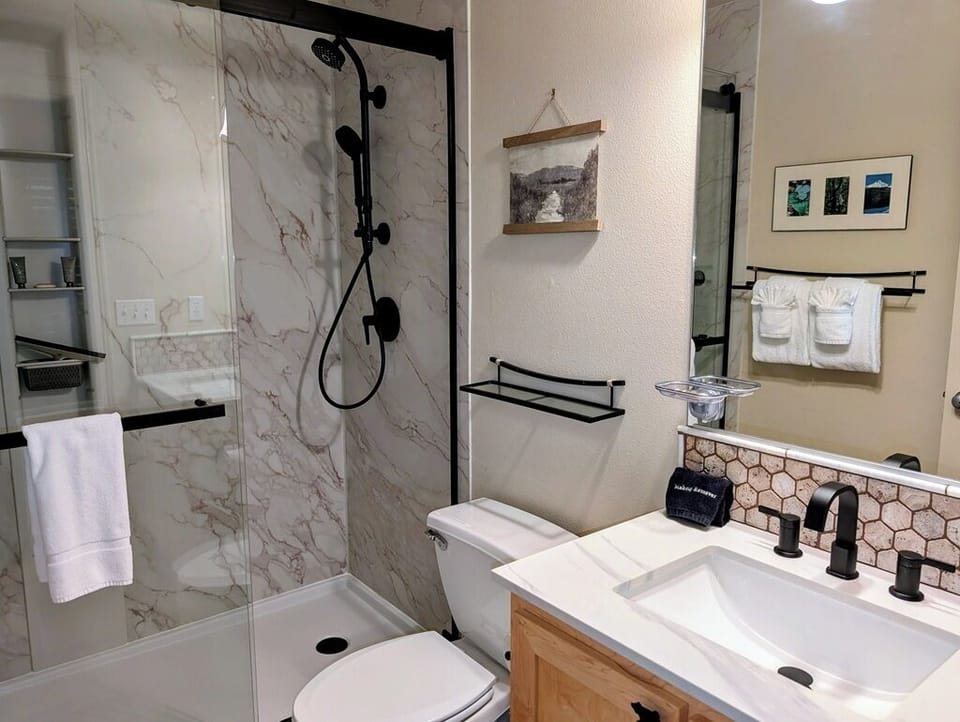 Beautiful walk-in shower in the attached Master bathroom