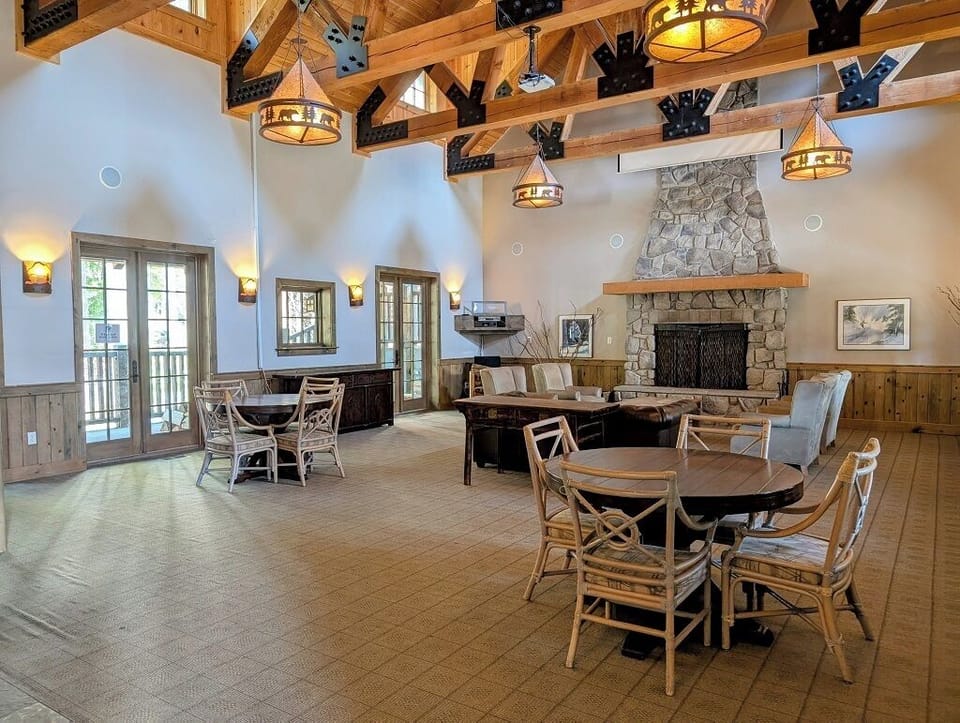 Guests receive access to the Creekside Clubhouse with a large fireplace and sauna