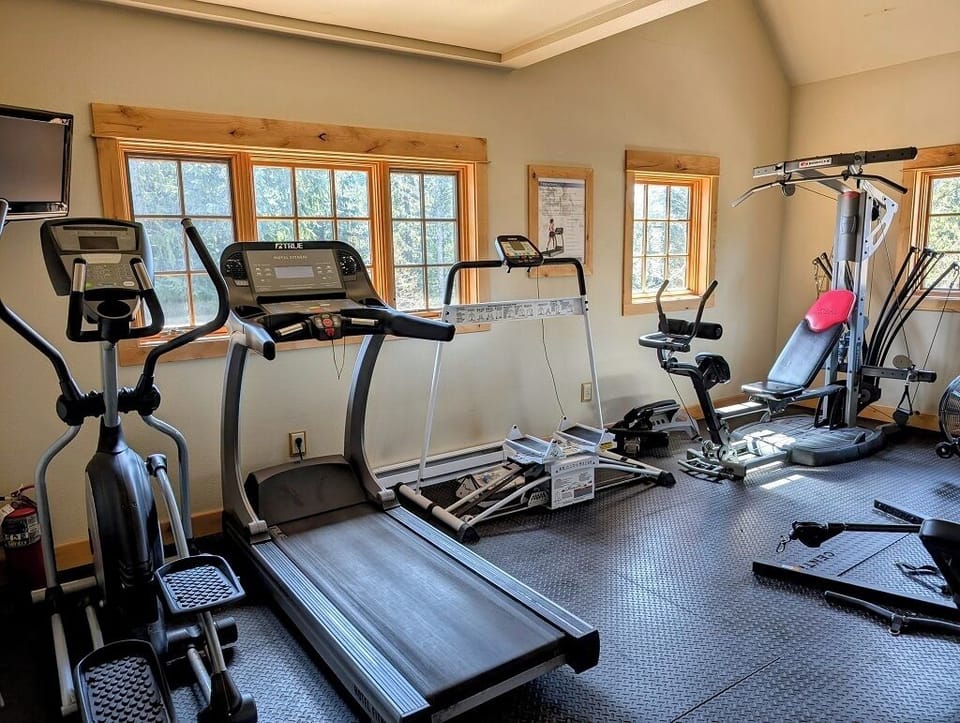 Gym on the second level of the building available for guest-use