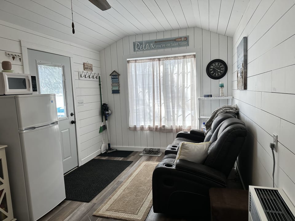 Bunkhouse with double reclining sofa.