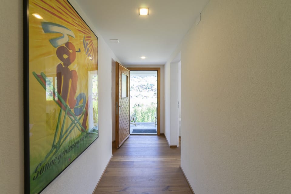 Hallway with a view towards the patio door