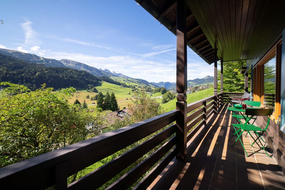 Balcony with seating and wide views across the mountain landscape