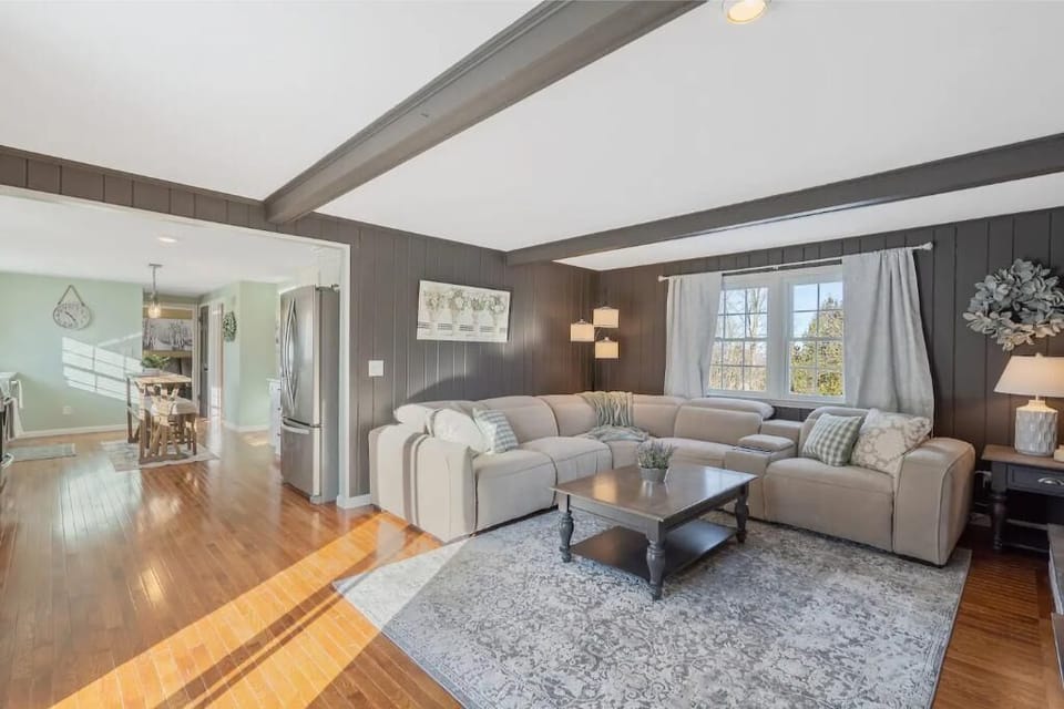 Cozy up in this inviting living room with a charming fireplace