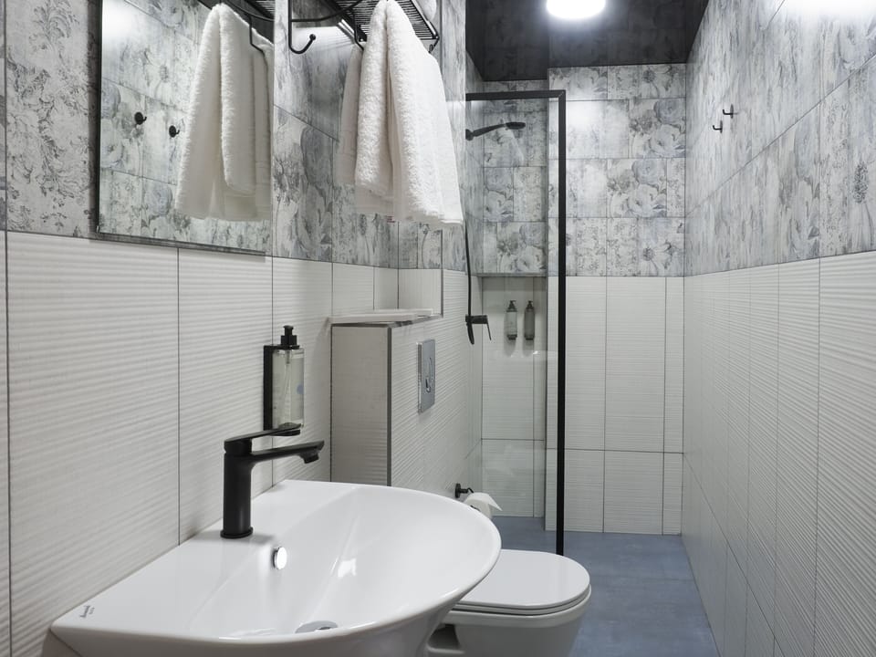 Shower, free toiletries, hair dryer, bathrobes