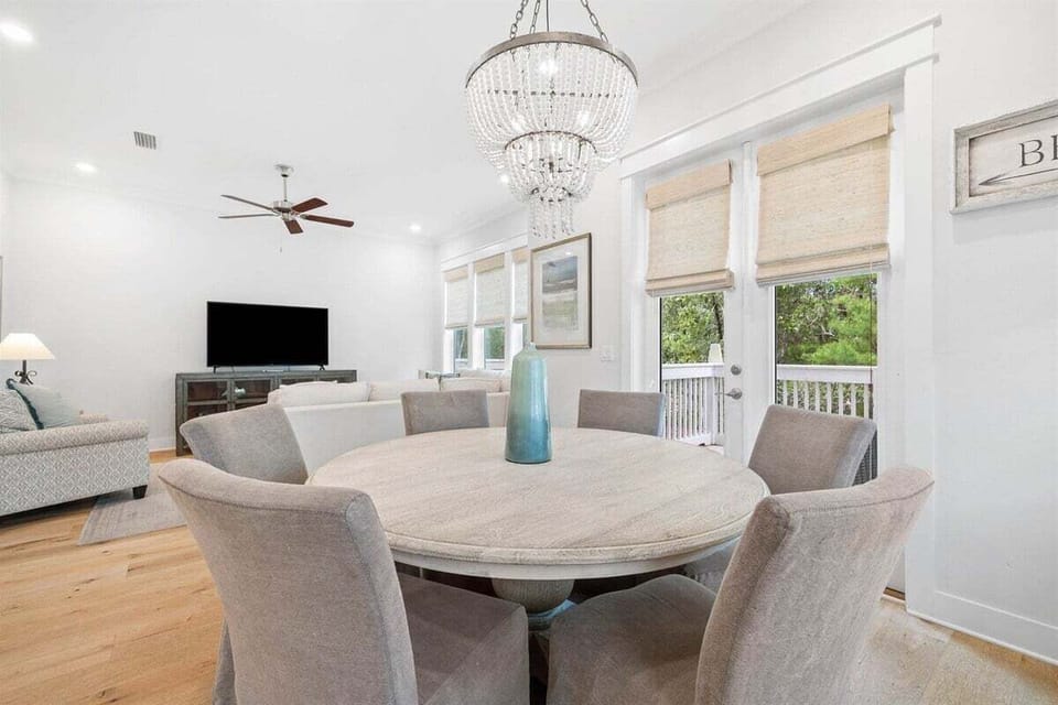 A beautifully designed space that blends the dining area with a cozy living room.