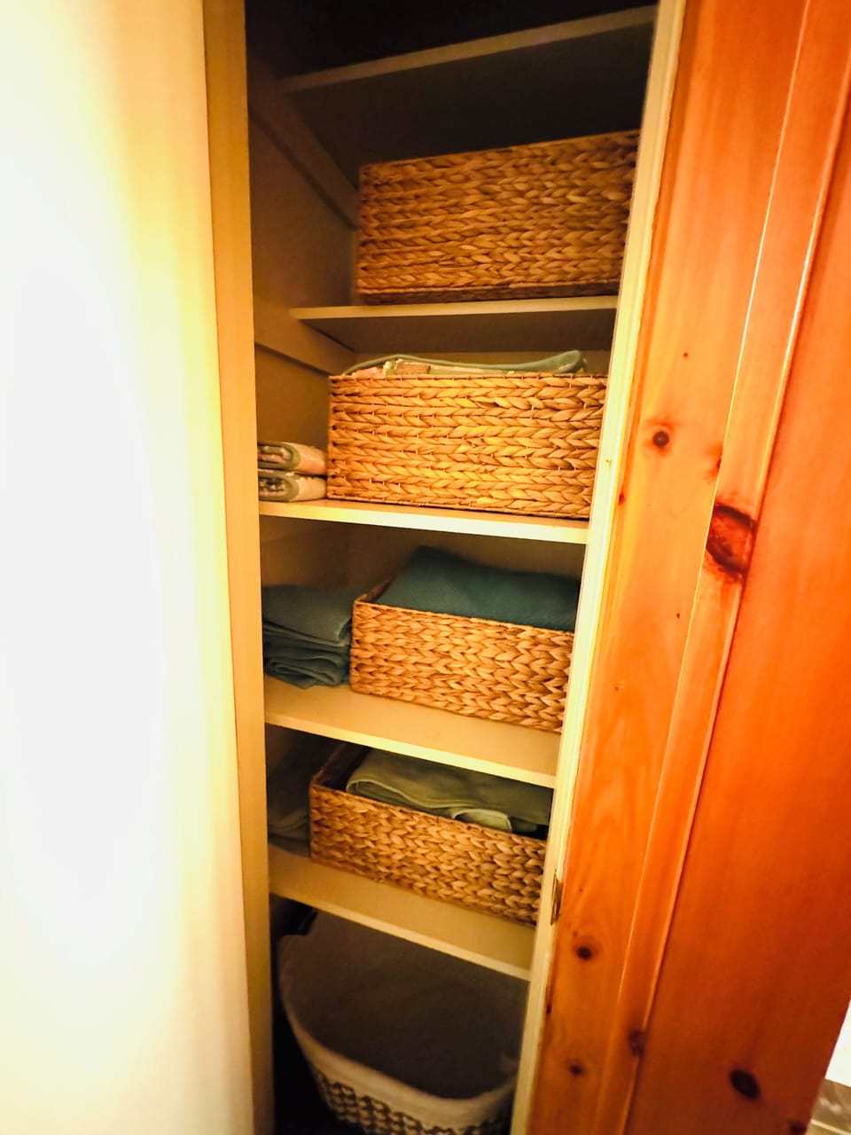 You can find the towels on the first floor bathroom