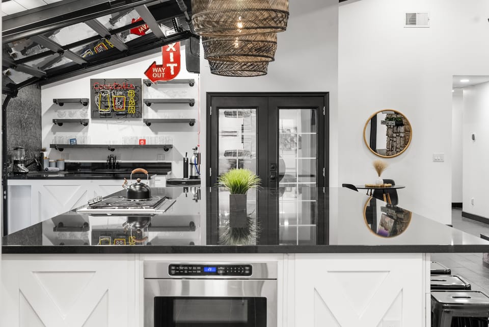 Fridge, microwave, oven, dishwasher