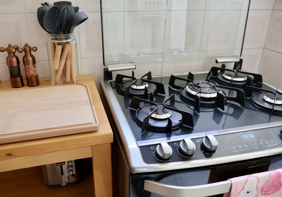 Kitchen butcher block and cooking area 