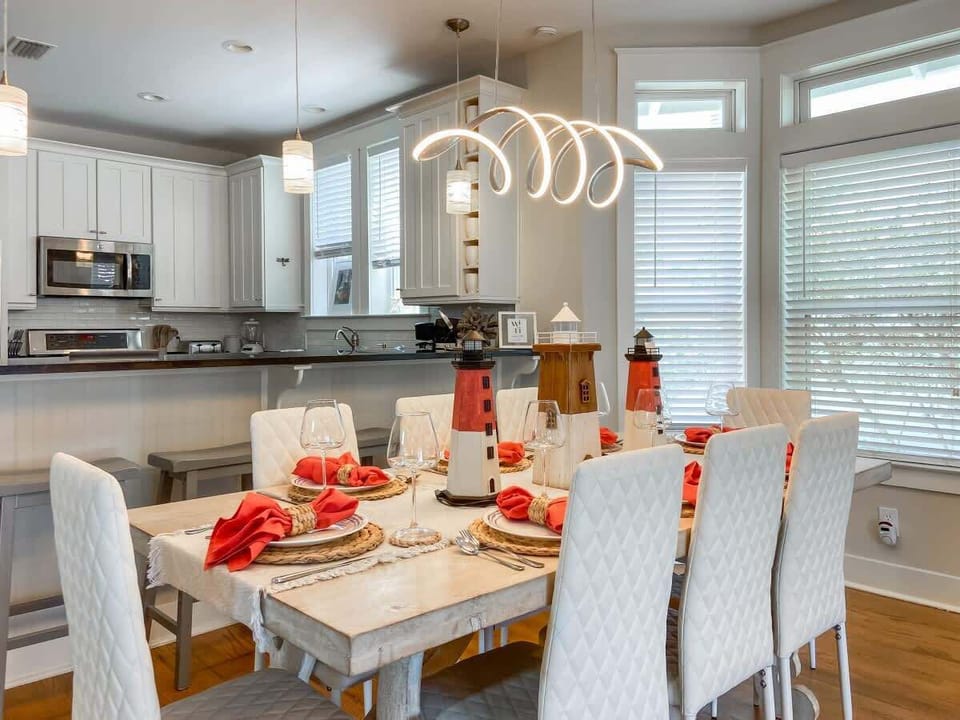 The beautiful dining table seats 8 and simply begs to have a family meal shared around it.
