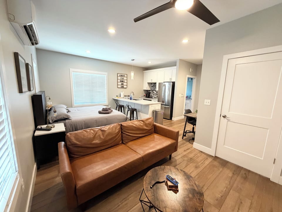 Couch, Platform bed, memory foam king bed, kitchen, walk in closet