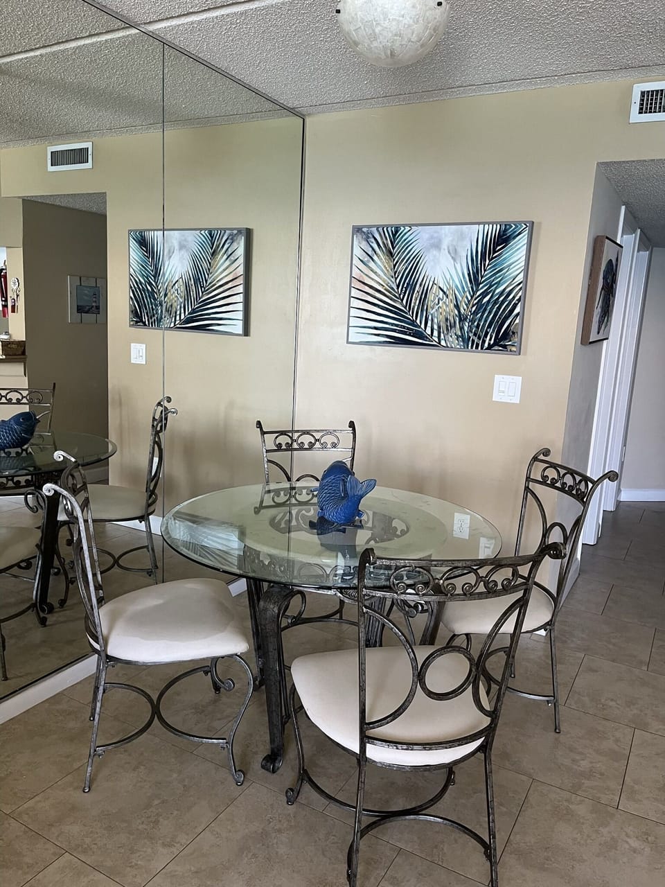 The dining area with a view of the ocean. 
