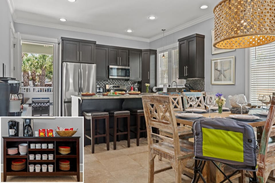 Enjoy a spacious and stylish kitchen with granite countertops and stainless-steel appliances. Relax on the comfy bar stools or mingle in the open living and dining area. A perfect place for cooking and socializing.