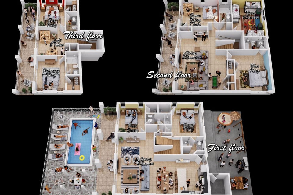 Artistic depiction of the floor plan showing the flow of the house.