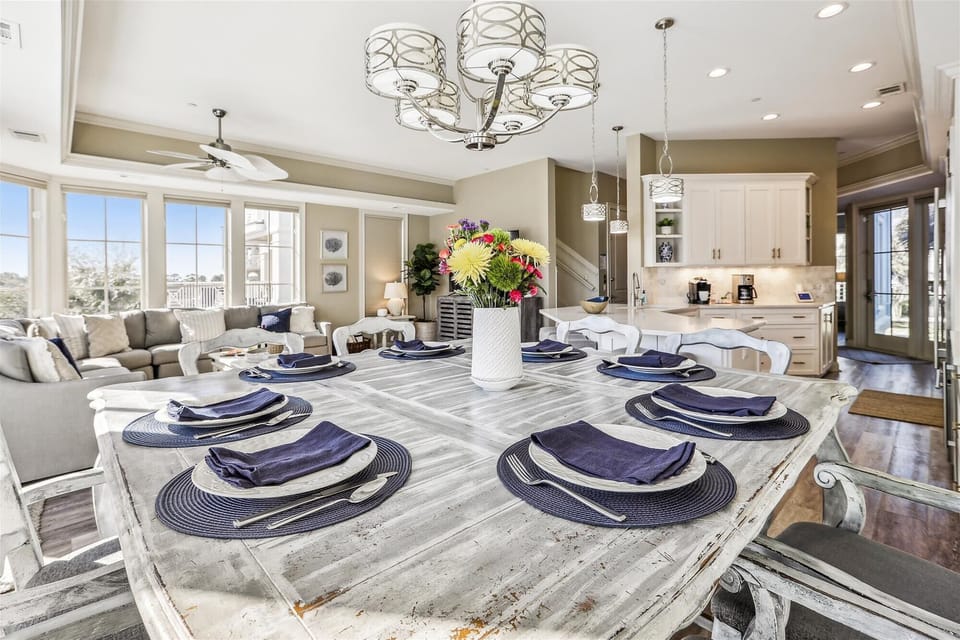 Open floor plan with beautiful marsh views from kitchen & living room