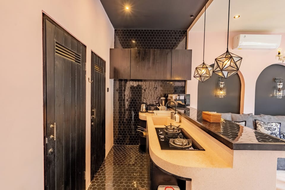 Villa | Private kitchen | Fridge, microwave, stovetop, electric kettle