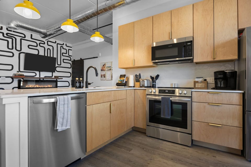 Fully equipped kitchen with modern appliances and plenty of counter space.