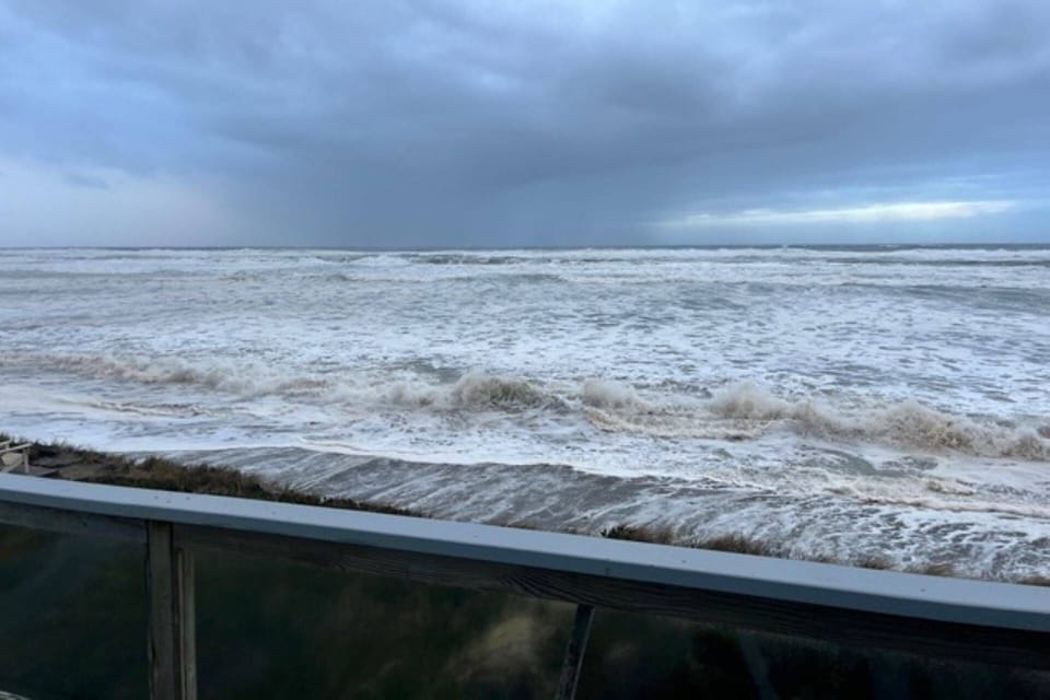 Views from the primary bedroom of the wintery ocean.