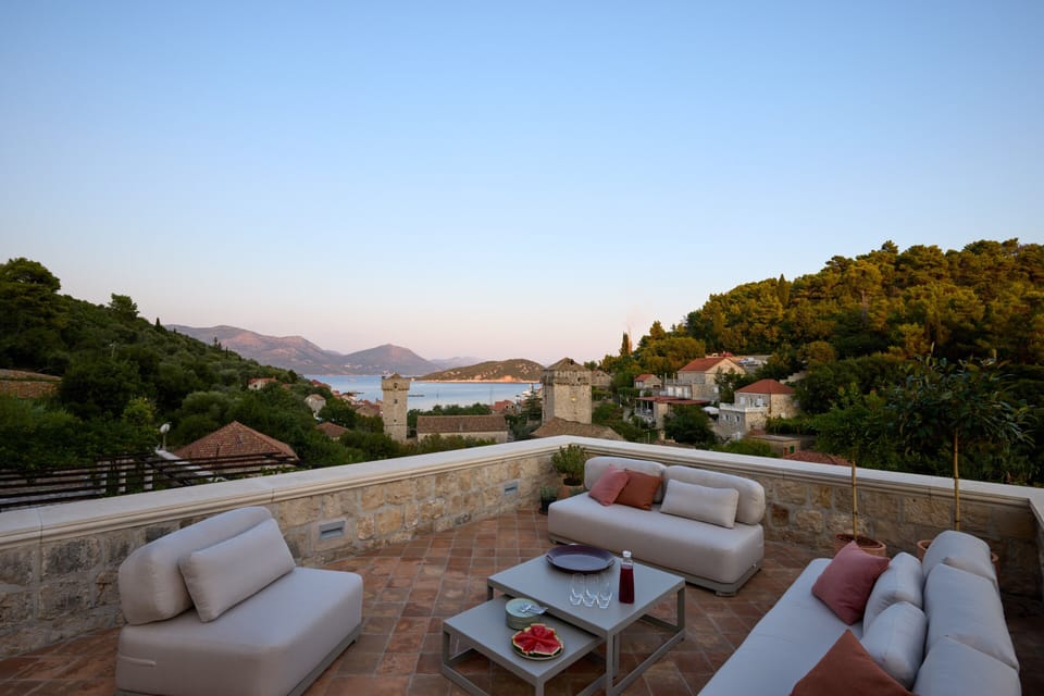Spacious stone terraces ideal for family gatherings.