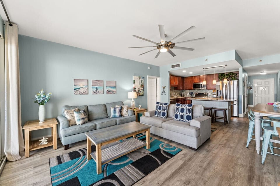 Ocean View Living Area with Balcony Access, Sleeper Sofa and Flat Screen TV