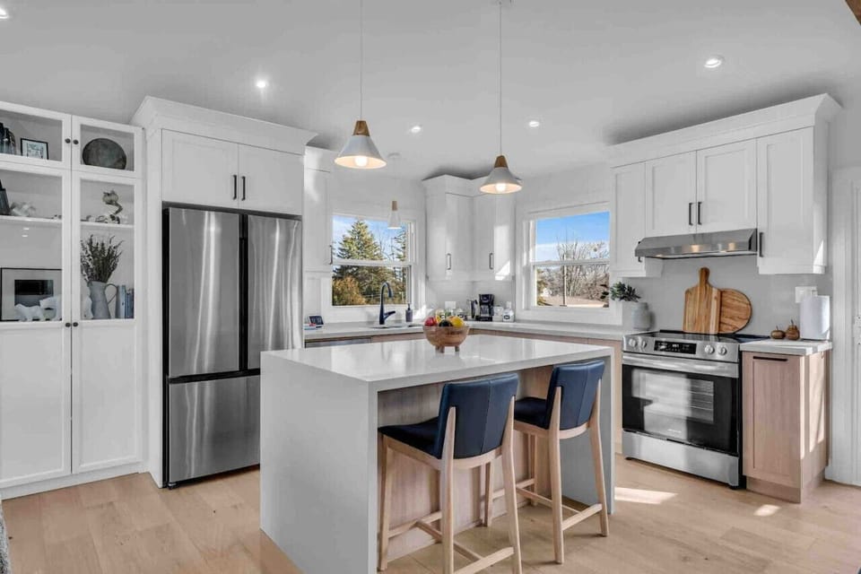 Large, modern and open concept kitchen, fully stocked with everything needed for cooking