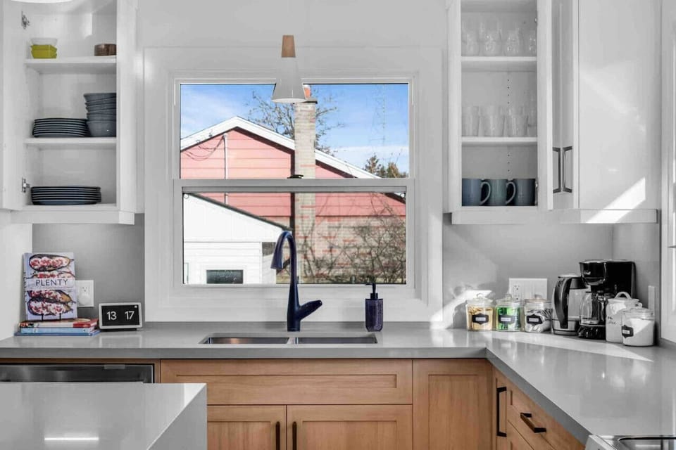 Dishes and glasses in cupboards