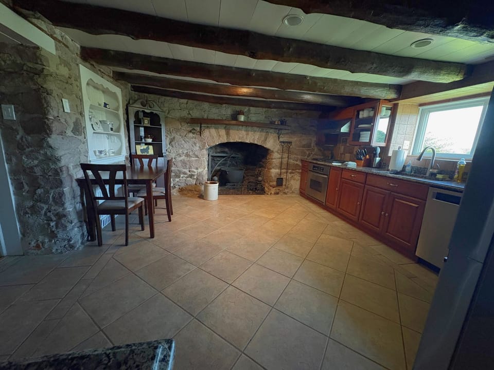 The kitchen has an oven, dishwasher, fridge, freezer, and microwave.