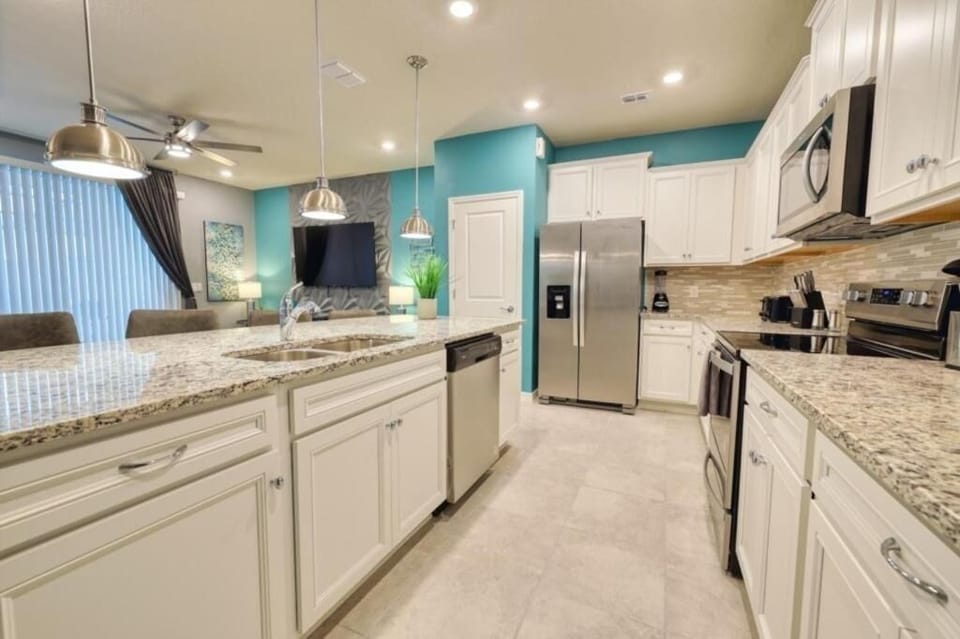 Indoors, Kitchen, Refrigerator, Ceiling Fan, Chair