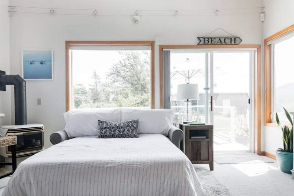 Pull out sleeper couch upstairs in the living room.