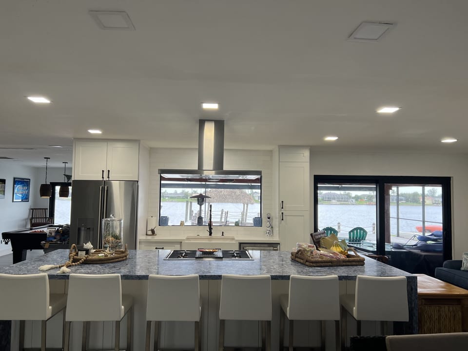 Kitchen with 12’ island with seating for 6. 