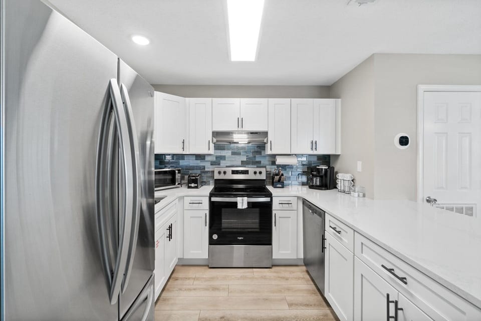 The kitchen is stocked with what is needed to make great meals and drinks.