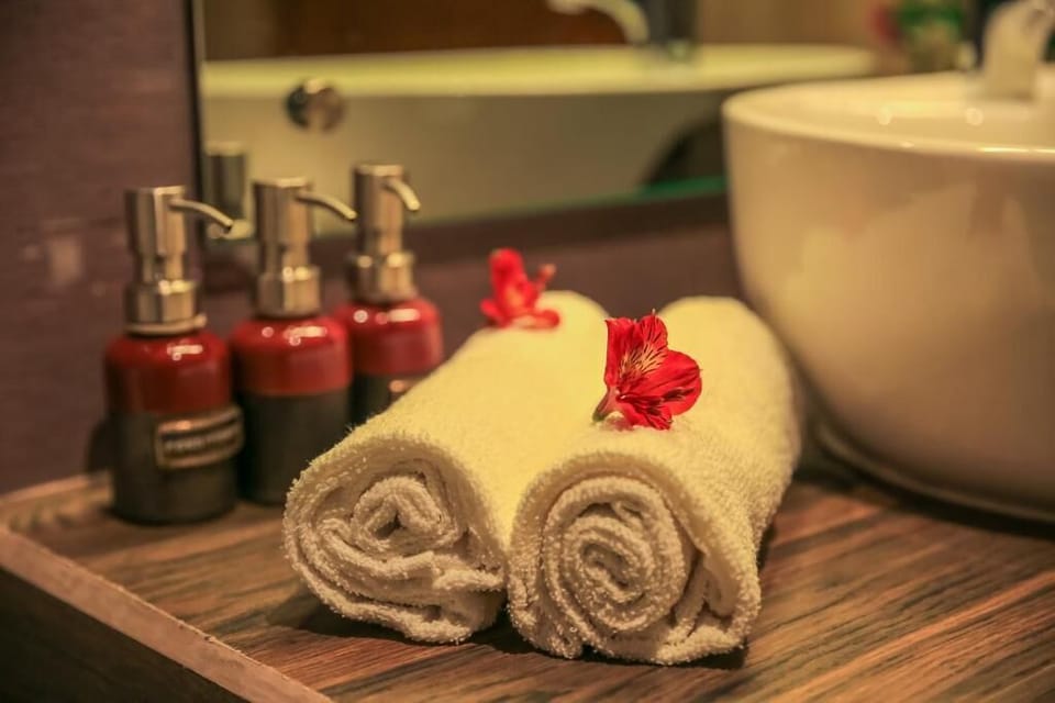 Family Quadruple Room, 2 Queen Beds, Balcony, Lake View | Bathroom | Free toiletries, hair dryer, towels, soap